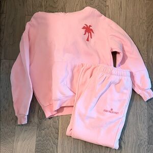 Pink Palm Puff Women's Pink Sweatpants & Sweatshirt Set